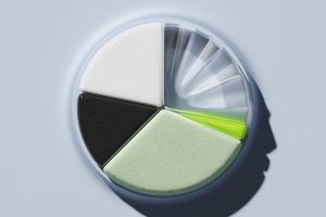 A pie chart divided into segments, representing different categories or statistics.